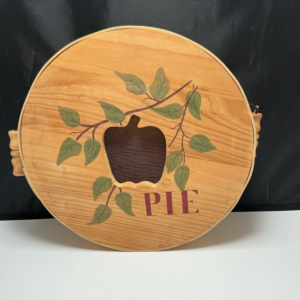 Vtg. Apple Pie Basket Wood Handles & Peek Screen Window Cover Decor Purpose Only